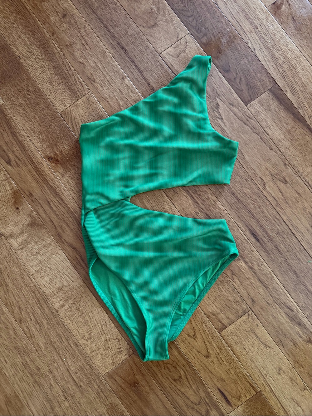 Beach Riot Green Celine One-Shoulder Cutout Ribbed One-Piece Swimsuit Size S